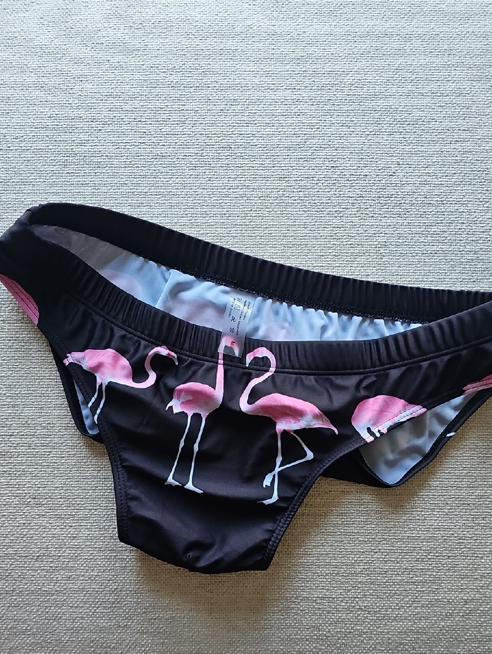 Black Briefs with Pink Flamingo Print - Men’s Swim/Underwear
